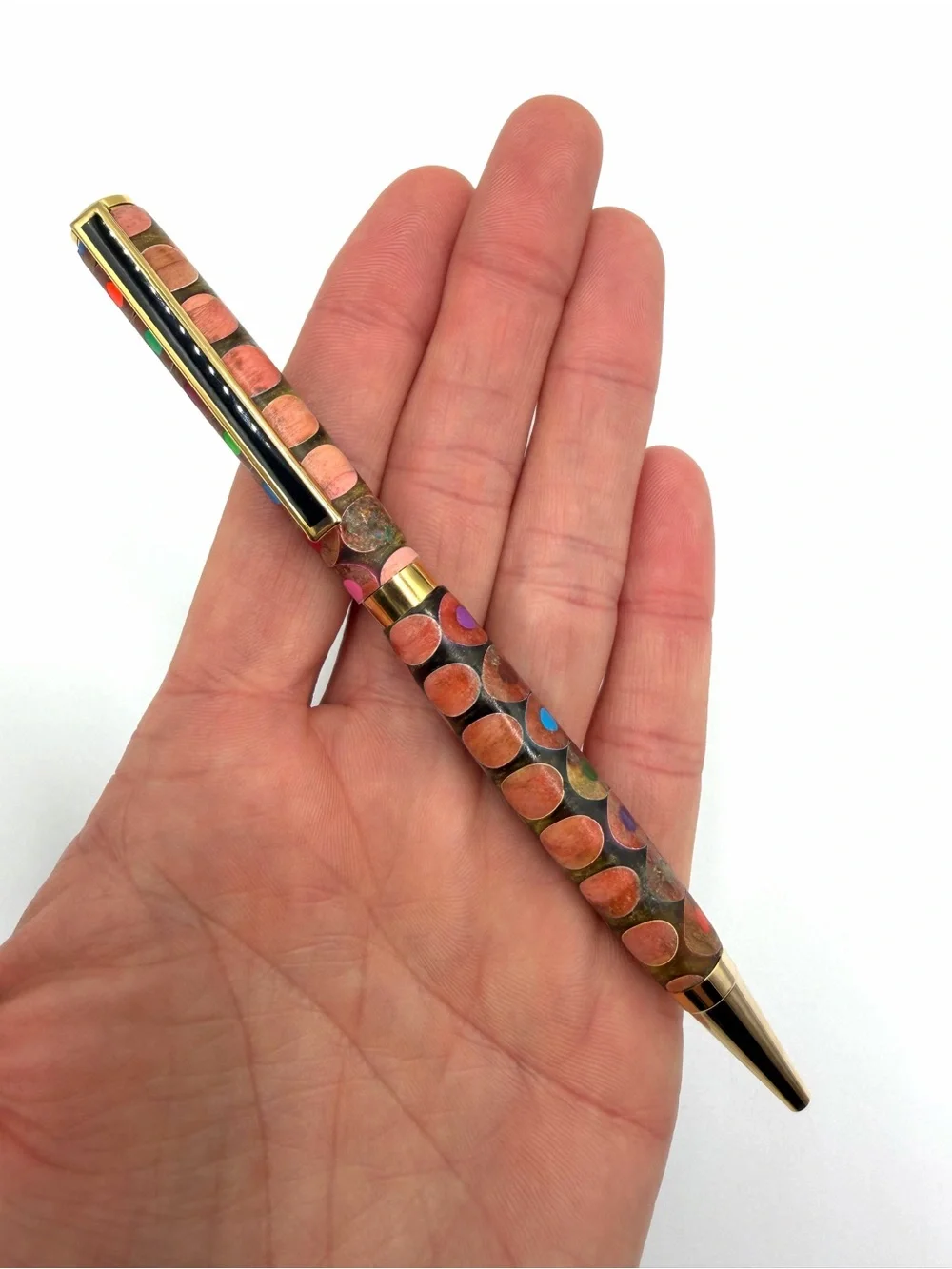 Custom Wood & Colored Pencil Resin Hand-Turned Ballpoint Pen